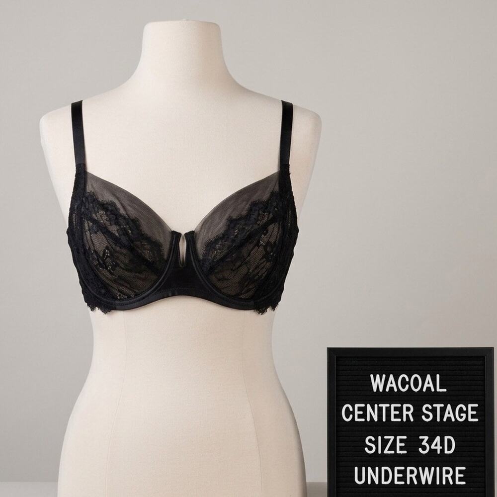 Wacoal 34D Bra 855323 Center Stage Black Sheer Unlined Underwire NWT New